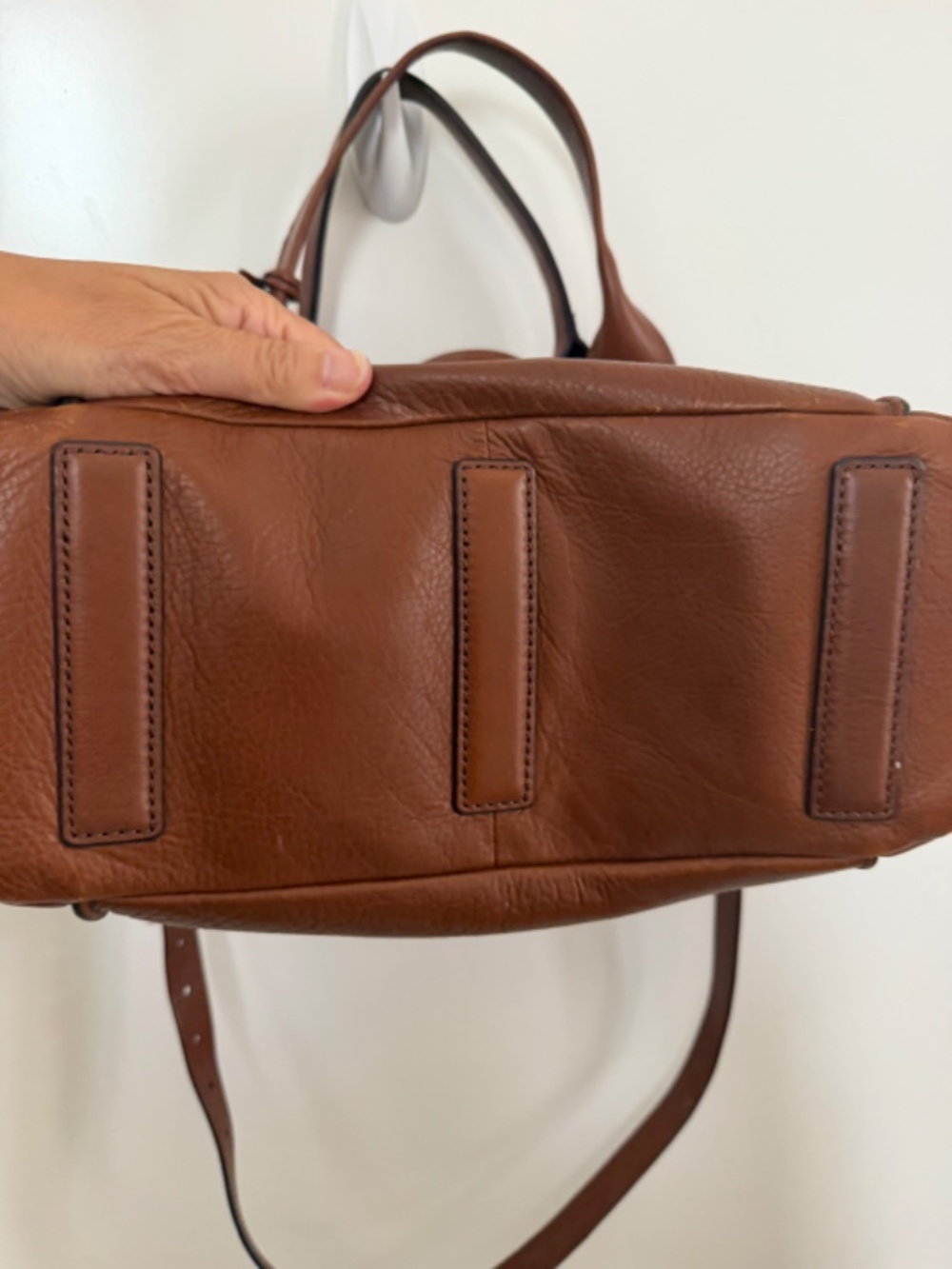 Fossil Emerson Medium Pebbled Leather Satchel Handbag Cognac/Brown - Picture 9 of 14